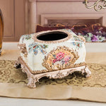 boîte mouchoirs résine fleurs baroques classique doré beige salon chambre