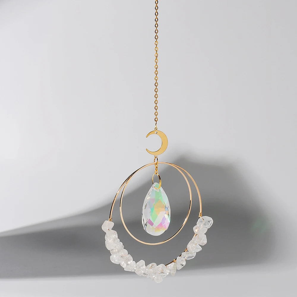 suncatcher ornement boho chic semi précieuses cristal violet blanc doré pendaison