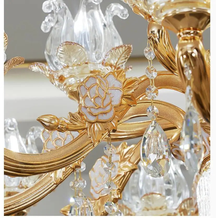 lustre cristal doré pendeloques floraux baroque chambre salon decoration française