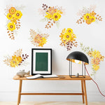 sticker mural adhésif fleurs aquarellées rose rouge jaune marron vert moderne chambre salon