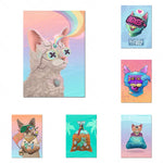 Une collection d'illustrations colorées et fantaisistes mettant en scène des chats dans des poses amusantes et expressives.