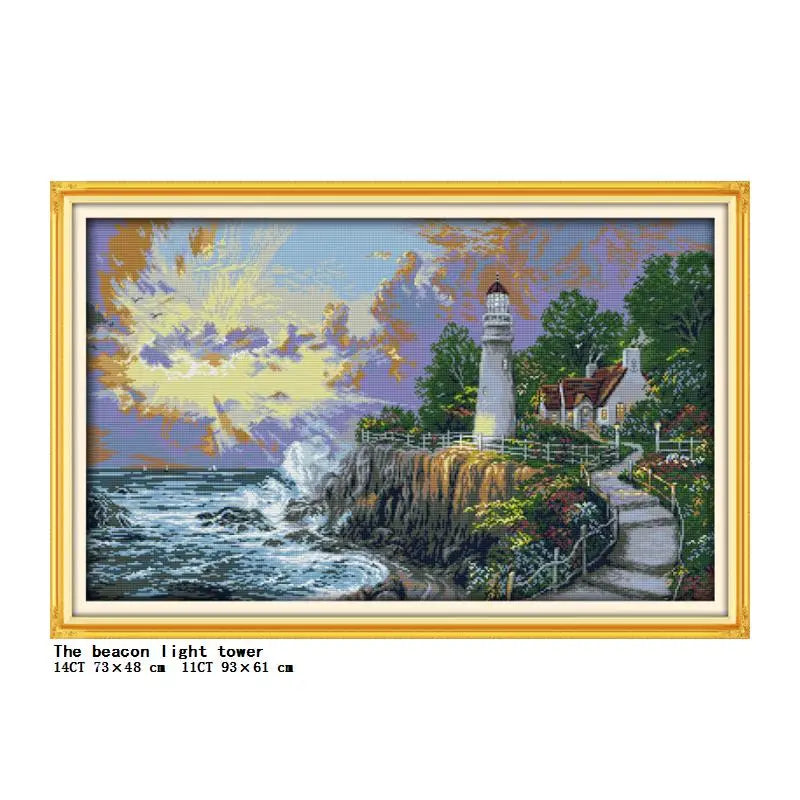tableau point croix paysages maritimes motifs scéniques coton blanc peinture décoration maison cadeau enfants