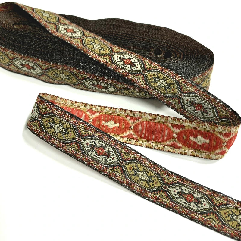 ruban gros grain motif géométrique ethnique noir beige rouge blanc 100% polyester 2cm 3.3cm