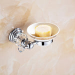 accessoires salle bain chrome cristaux motifs dorés porte savon dentifrice serviettes goblets sèche cheveux