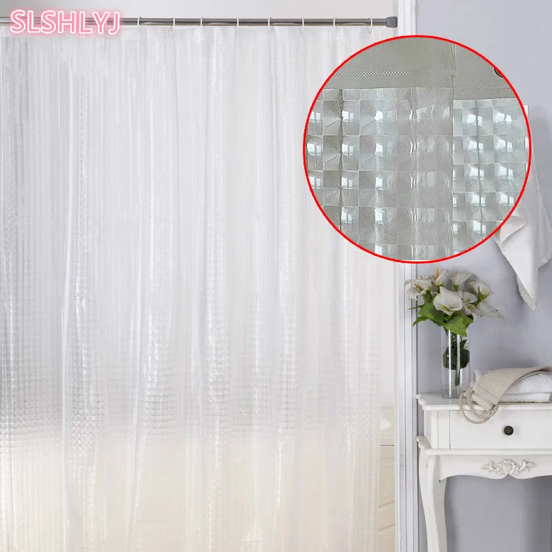 rideau douche transparent blanc motif géométrique moderne 180x200cm ecofriendly echangetable