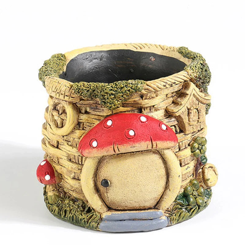 Cache-pot ciment bourgogne avec plante verte