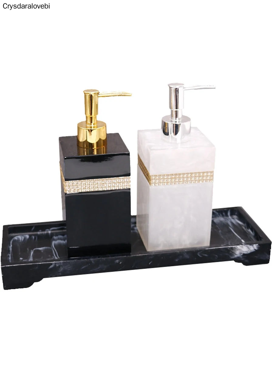 distributeur savon huiles essentielles moderne élégant blanc noir marbré set accessoires