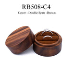 boîte bijoux bois foncé ronde gravure fleurs bagues boucles d'oreilles