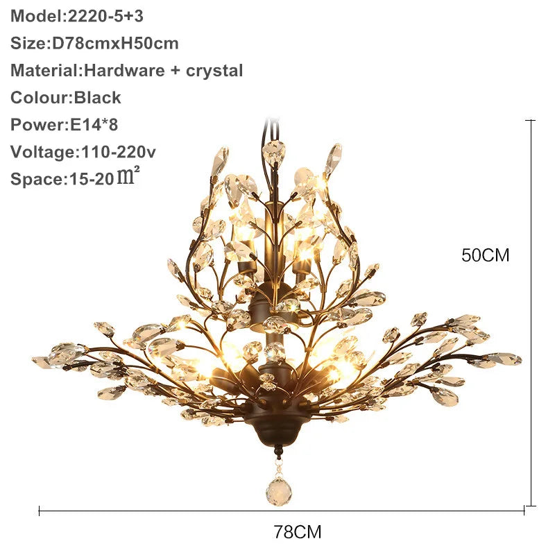 lustre moderne branches cristal chrome doré éclairage intérieur salon chambre boutique
