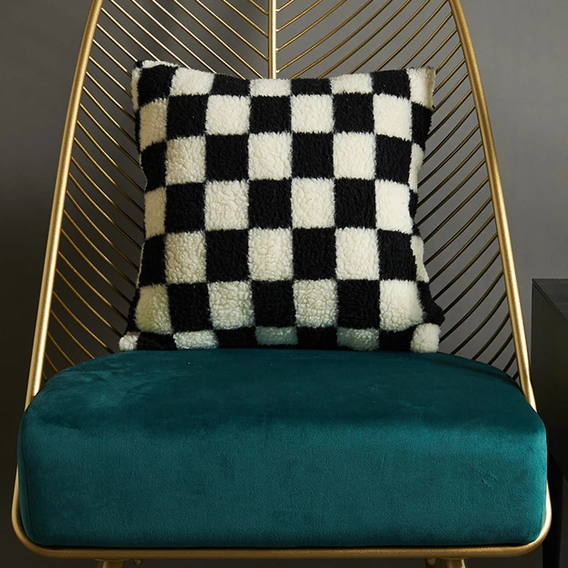 housses coussin peluche noires blanches carreaux nordique moderne 50x50cm 45x45cm 30x50cm