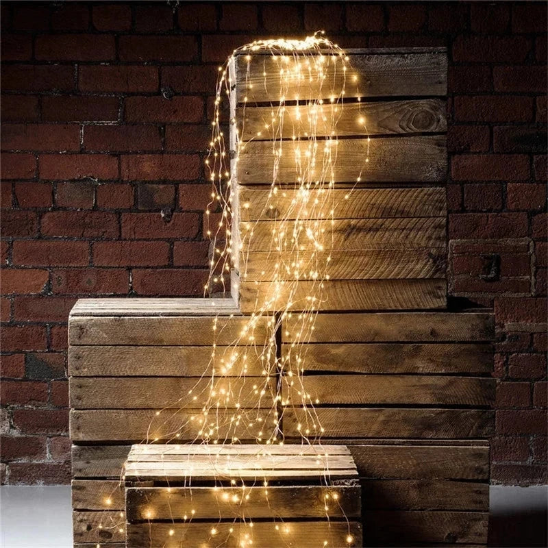 guirlande lumineuse solaire led jaune doré branches marron rustique suspension extérieure décoration jardin
