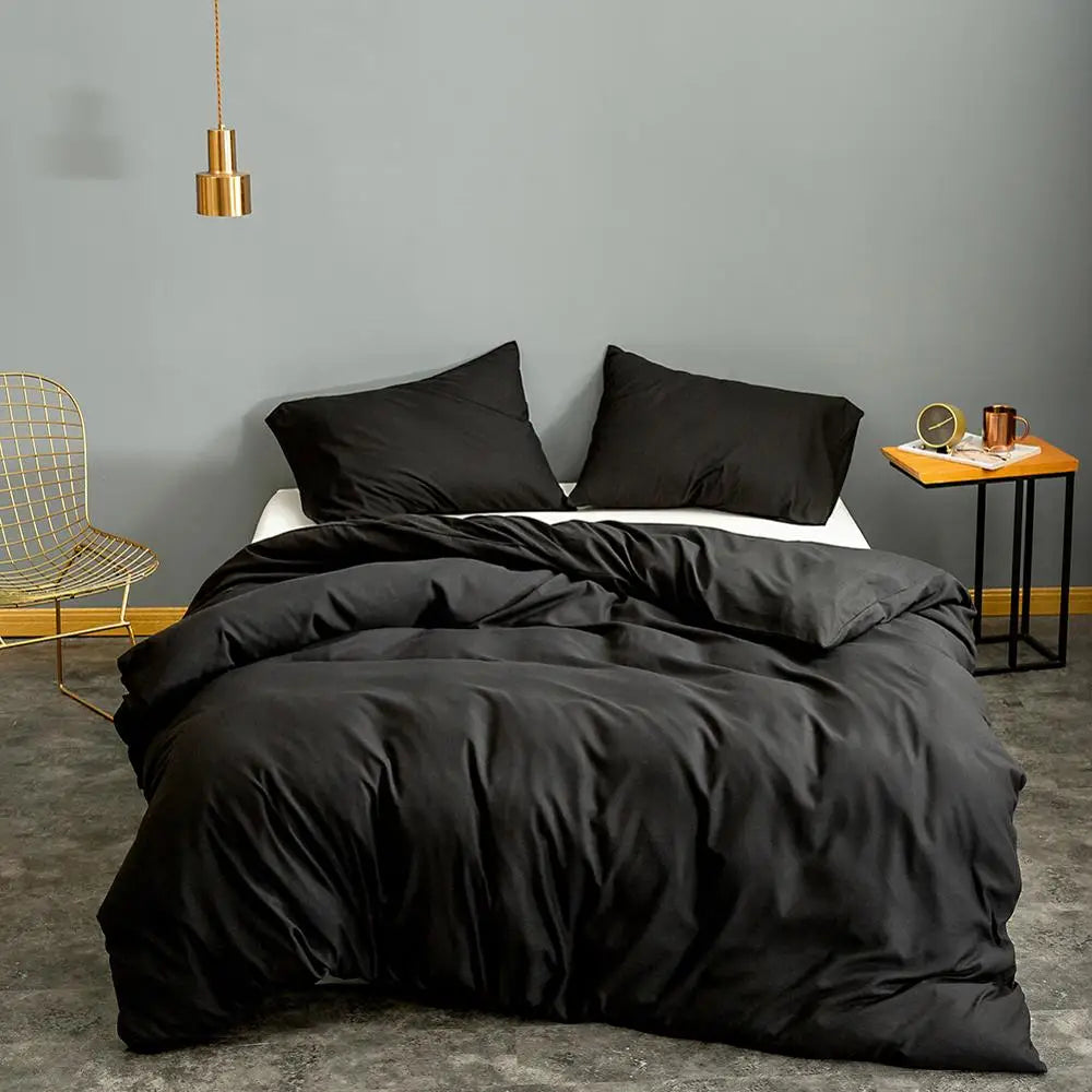 ensemble literie noir tissu uni aspect mat moderne zip adultes chambre coucher qualité polyester