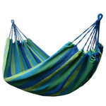 hamac rayures horizontales bleu rouge simple rustique sac rangement cordelettes suspension