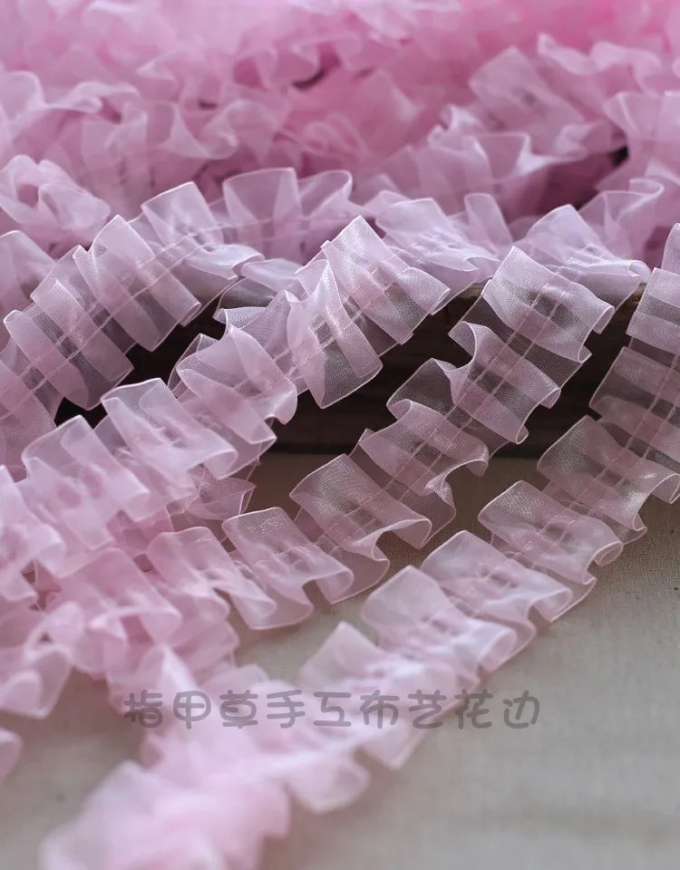 ruban plissé dentelle organza 4cm violet rose bleu rouge noir fuchsia décoratif écolo fournitures