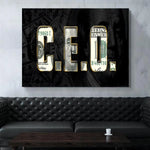 toile d'art abstraite billets banque moderne graphique blanc noir doré