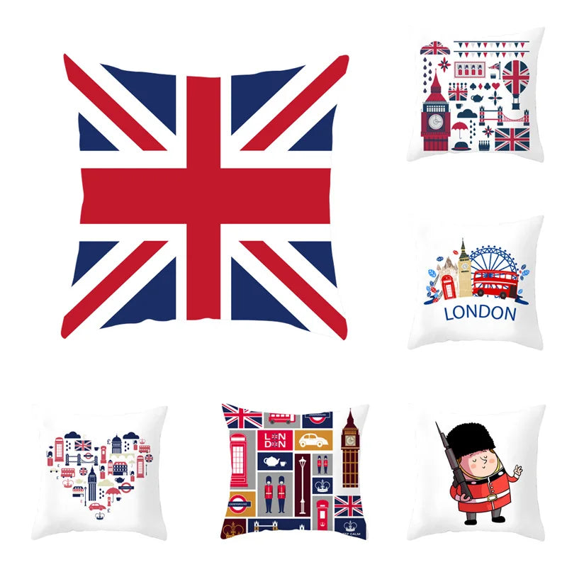 taies d'oreiller décoratives londonien motif big ben polyester respectueux environnement cartoon bleu rouge blanc