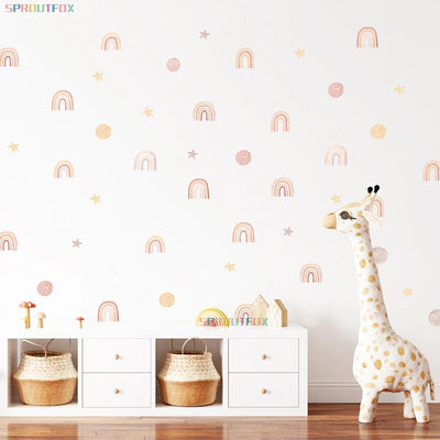 Autocollant mural arc-en-ciel Boho pour chambre enfant