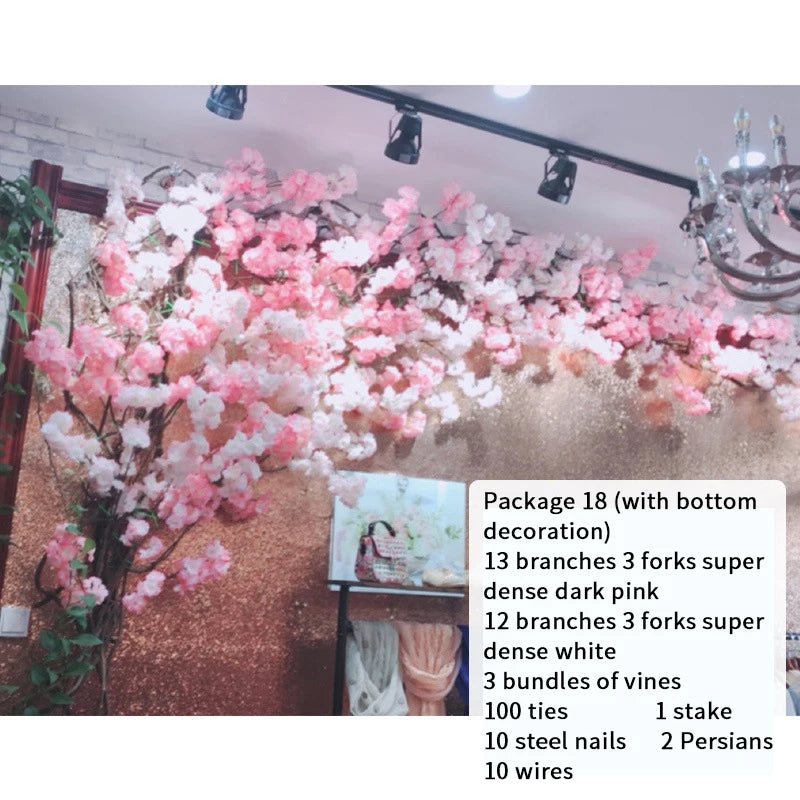 arbre artificiel cerisier rose blanc fleurs feuilles décoration mariage fête intérieur grande taille