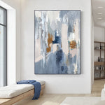 tableau abstrait contemporain bleu gris beige blanc marron peinture toile haut qualité décoration intérieure