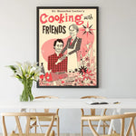 affiche humoristique vintage personnages fleurs texte beige rose noir blanc sans cadre