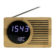 Radio-réveil numérique LED en bambou avec FM, lumière réglable et minuterie pour chambre et bureau