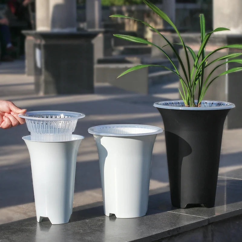 cache pot moderne cattleya phalaenopsis blanc noir air pruning racines controle drainage
