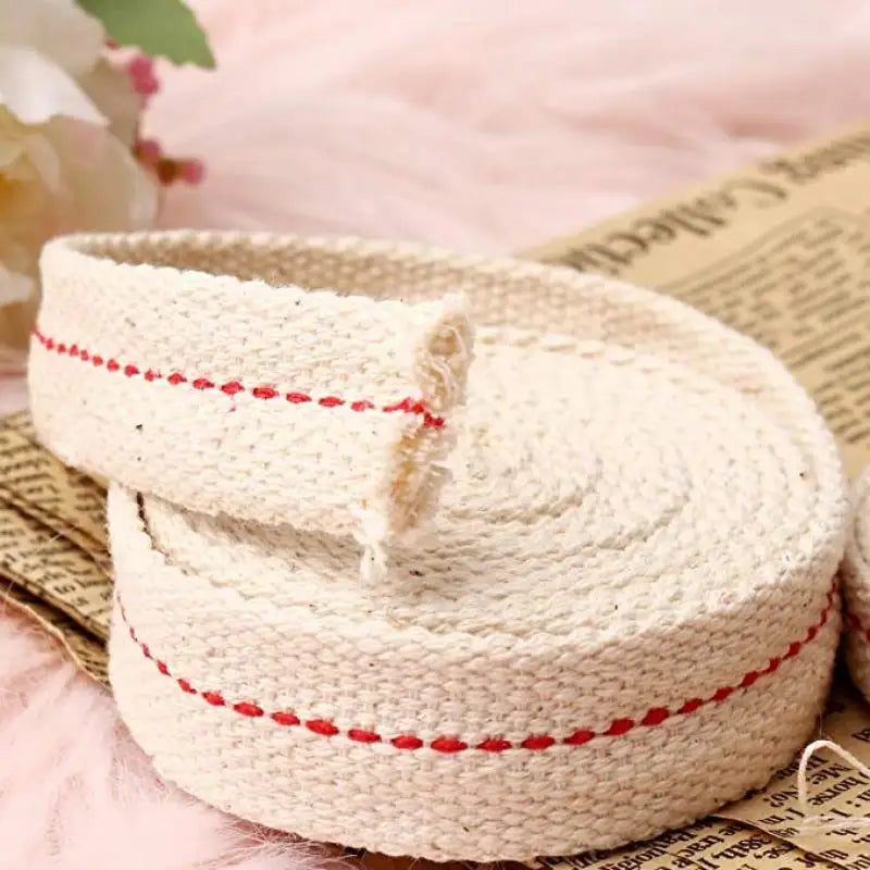 ruban coton blanc tissé points rouges rustique 1m 3m 5m
