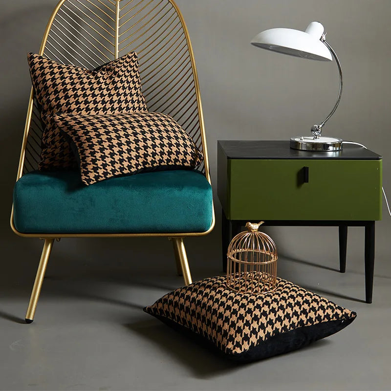 housses coussin peluche noires blanches carreaux nordique moderne 50x50cm 45x45cm 30x50cm