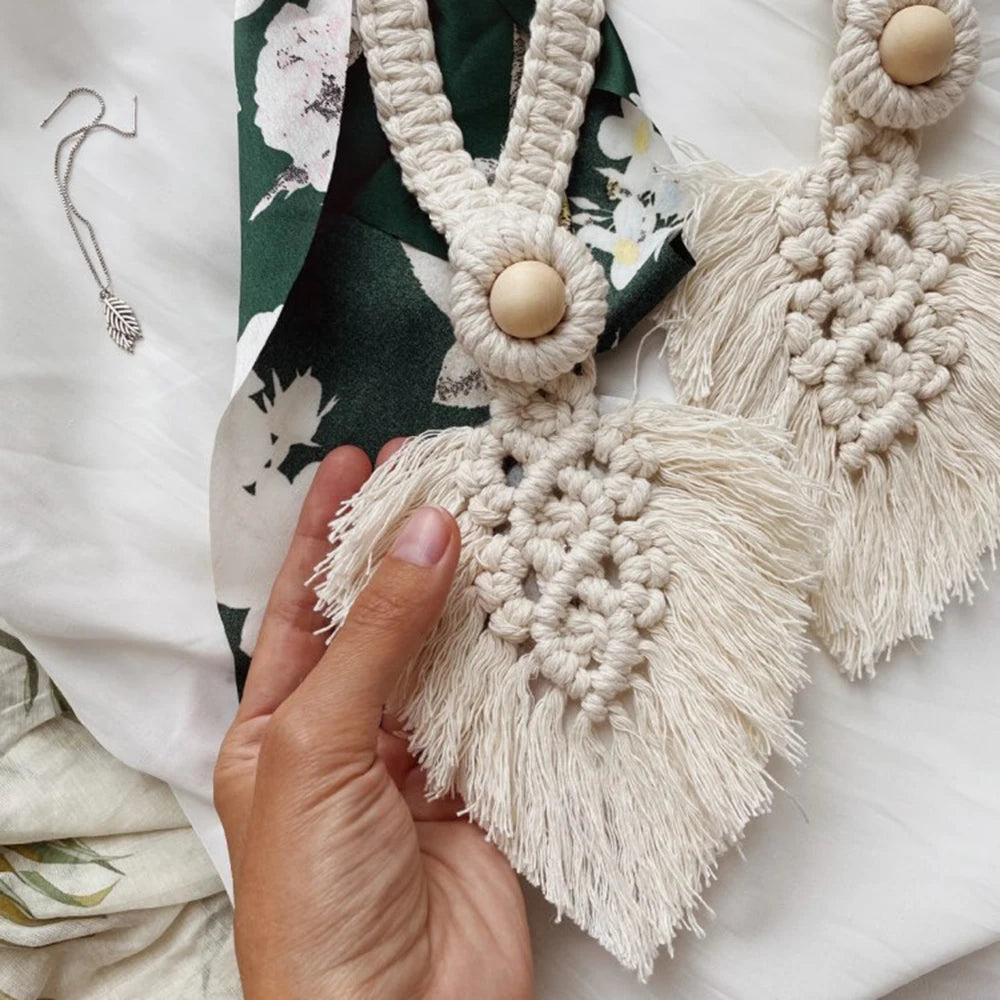 rideaux boho chic macramé franges blanc accessoires fenêtre deco chambre salon echangement fixations
