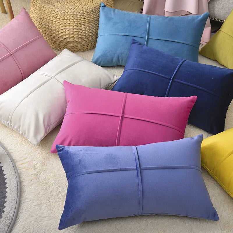 housse coussin velours décorative canapé salon moderne couleur unie simple