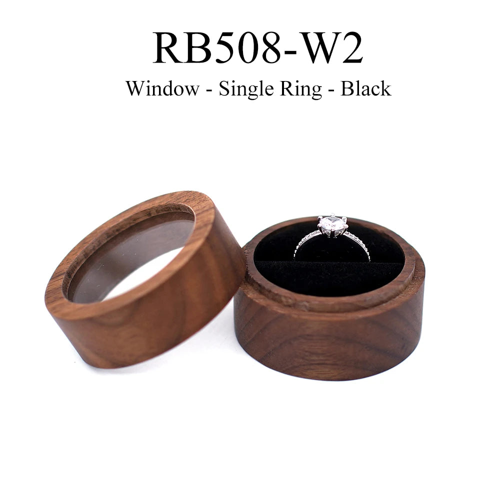boîte bijoux bois foncé ronde gravure fleurs bagues boucles d'oreilles
