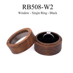 boîte bijoux bois foncé ronde gravure fleurs bagues boucles d'oreilles