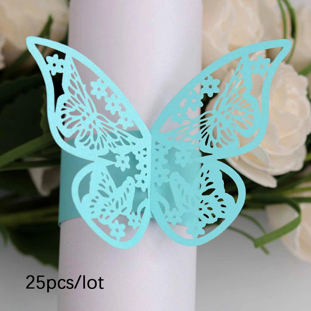 anneau serviettes papier motif papillon floral mariage anniversaire décoration table élégante vàng bạc hồng