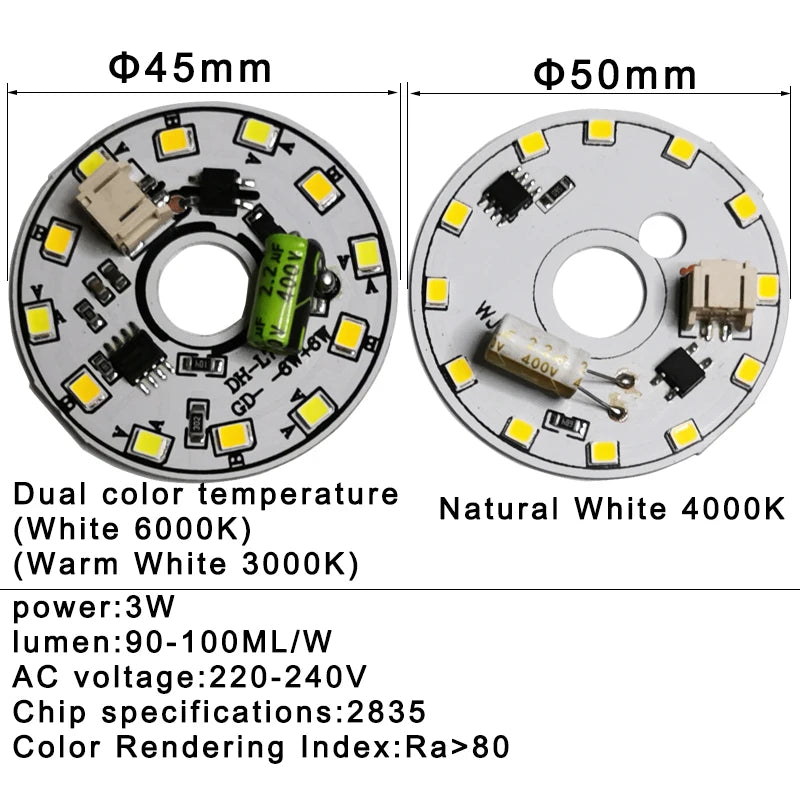 ampoule led plaque 3w 6w 12w 18w blanc naturel deux couleurs moderne certification 220v