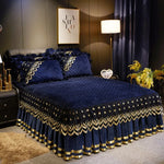 Couvre-lit vintage velours dentelle bleu royal