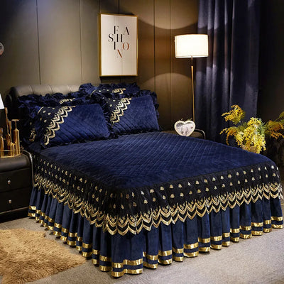 Couvre-lit vintage velours dentelle bleu royal