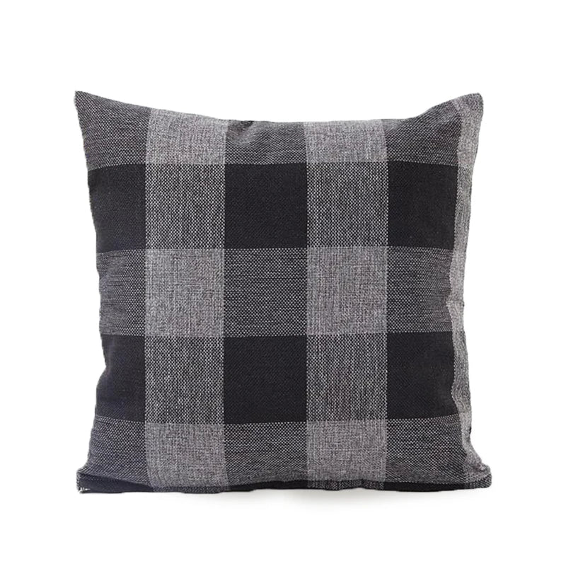 housse coussin carreaux géométriques bleu marine blanc rustique décontracté salon chambre voiture 45x45cm