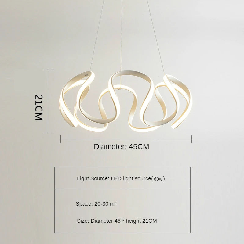 suspension lumineuse or blanc spirales élégante contemporaine plafonnier chaînes LED moderne
