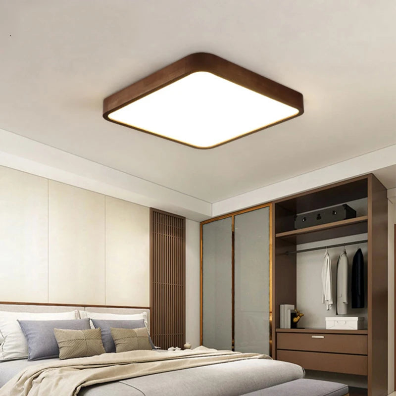 plafonnier led moderne rond carré bois chêne grain opalescent 30cm 60cm télécommande