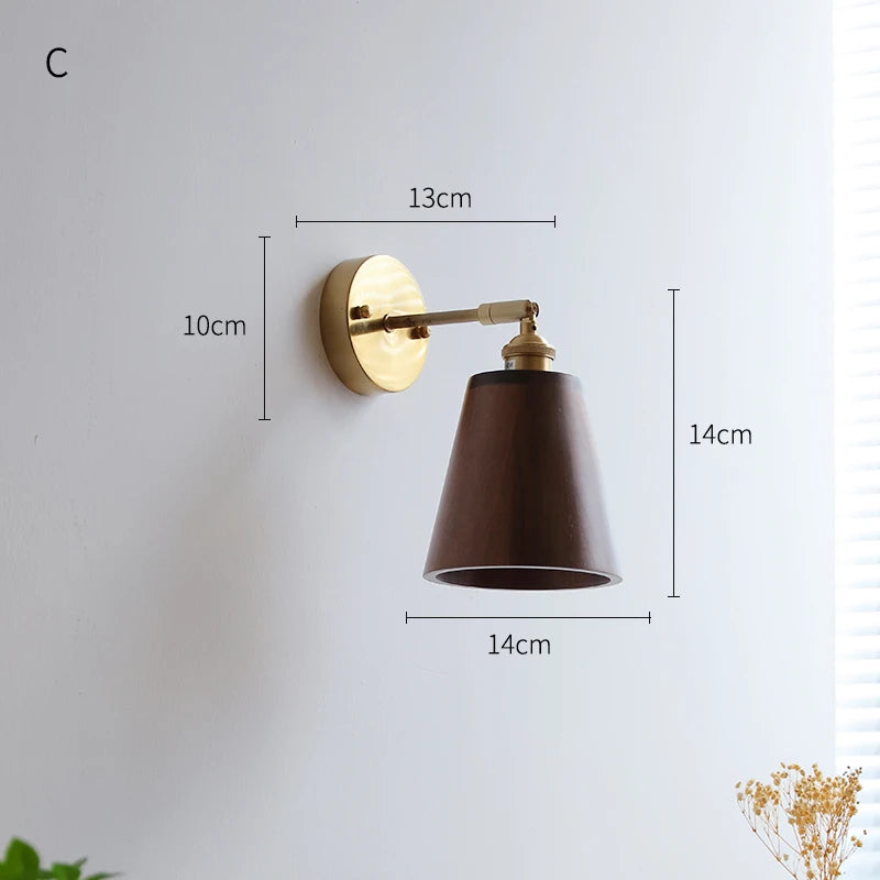 lampe murale industrielle moderne or marron foncé conique réglable bois ampoule led fixée sans