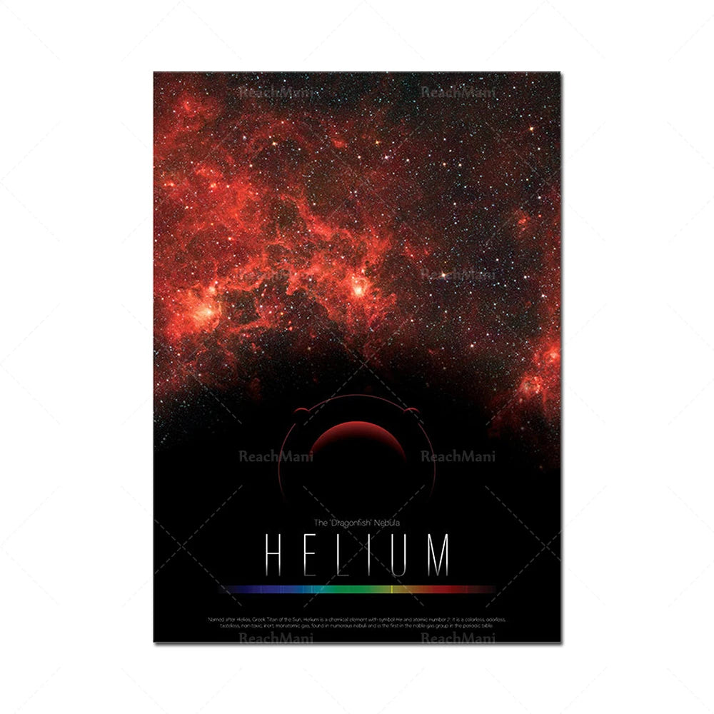 L'image montre la nébuleuse du Dragon, connue sous le nom de Helium, dans des teintes rougeoyantes et scintillantes sur un fond sombre d'étoiles.