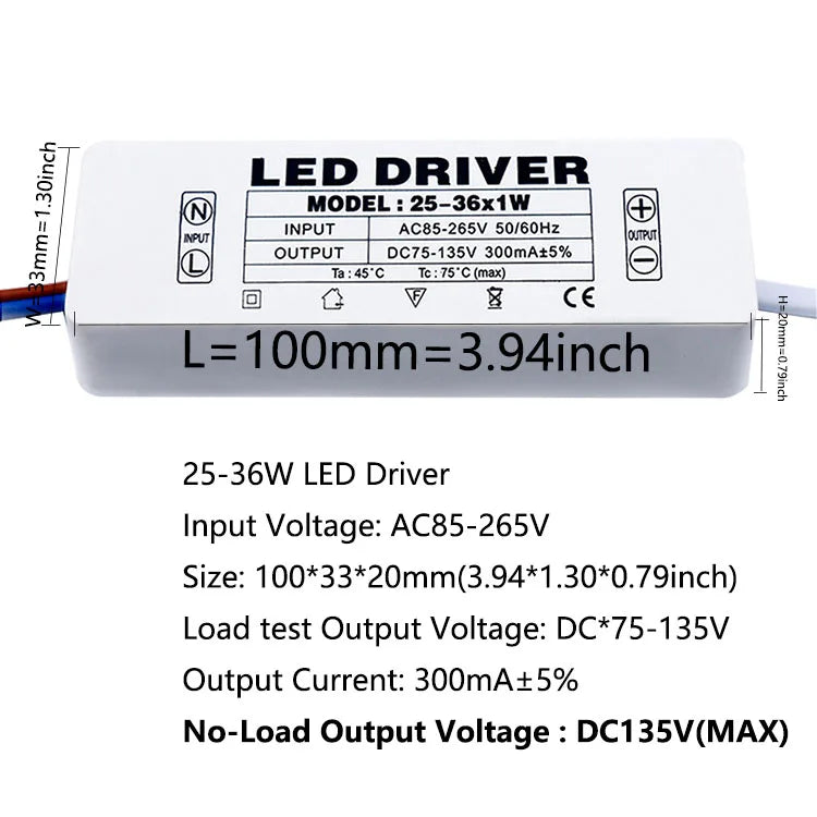 pilote led 300ma 120v 240v 3w 5w 7w 12w 18w 25w 36w alimentation ac90v