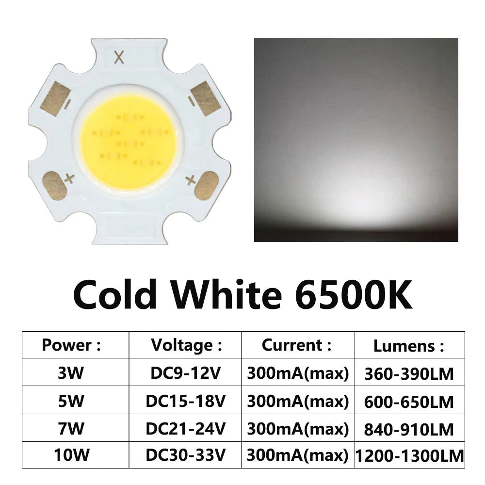 puces led cob 3w 5w 7w 10w blanc neutre froid adhésif hautes performances 300ma