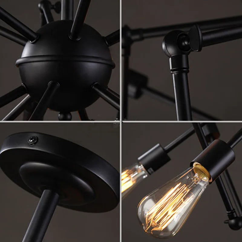 suspension lumineuse industrielle fer noir 12 lumières pince suspension branches ampoules éclairage loft art
