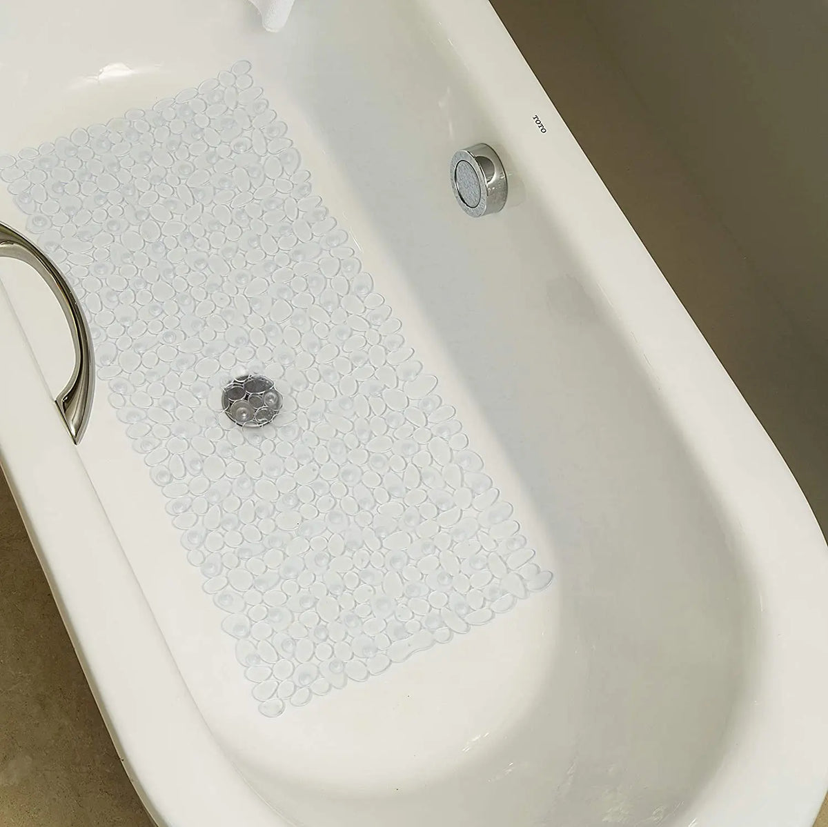 tapis bain moderne transparent adhésif antidérapant sécurité salle bain pvc respectueux environnement blanc noir