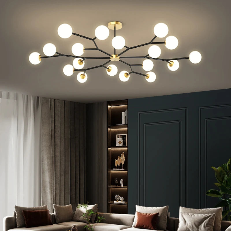 chandelier moderne suspension led 12 lumières blanc doré chambre salon