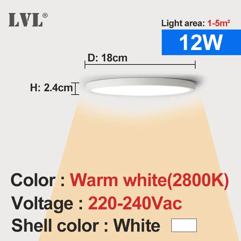 plafonnier led moderne blanc 220v 12w 18w 24w 32w 5000k 2000lm 30m²