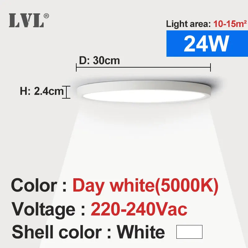 plafonnier led moderne blanc 220v 12w 18w 24w 32w 5000k 2000lm 30m²