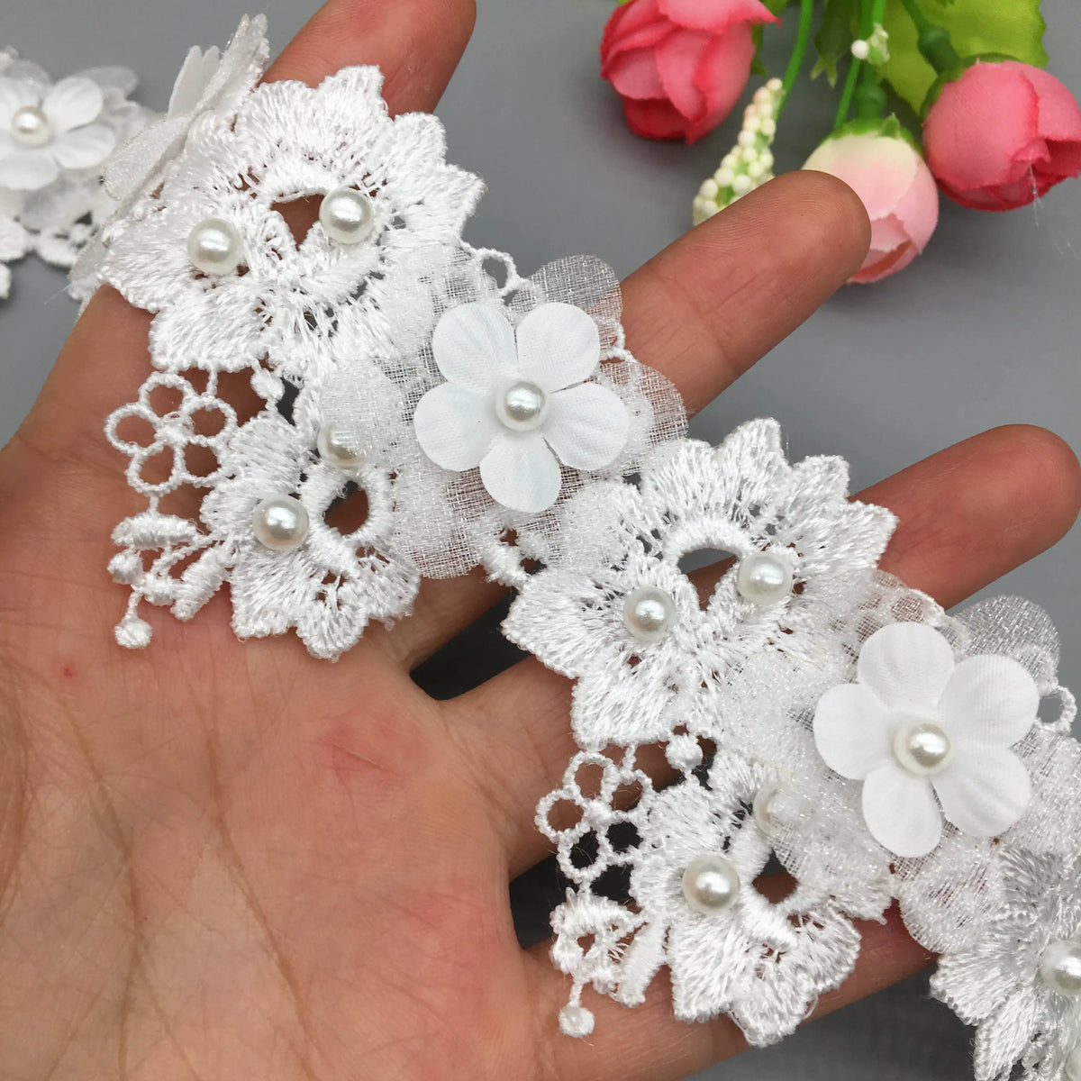 dentelle florale 3d polyester coton mariage chapeau robe blanche rose romantique