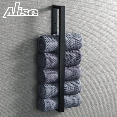Porte-serviettes mural noir en acier inoxydable pour salle de bain